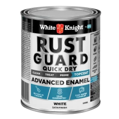 Promo 💯 White Knight Rust Guard Satin White Quick Dry Advanced Enamel Paint - 0.5L - To Australia 🎉